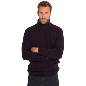 JP 1880, Heren, grote maten, rolkraag-trui, wolmix, vooraan vlechtpatroon, Zwarte sint-jansbes, 5XL