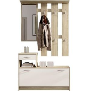 Vera garderobe met spiegel wit mat - compacte garderobe lichaam eiken Sonoma imitatie - 100 x 190 x 26 cm (B/H/D)
