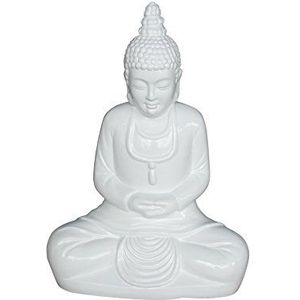 Homea 5DEJ1202BC decoratiefiguur Boeddha Clay, gelakt, vezels, wit, 39 x 22 x 52 cm