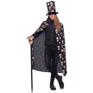 Folat 23800 Halloween cape doodshoofd met cilinderhoed voor volwassenen, zwart, eenheidsmaat