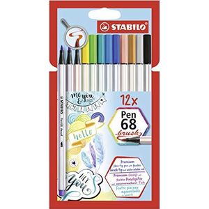 Premium Viltstift met penseelpunt voor variabele lijndiktes - STABILO Pen 68 brush -12 stuks - met 12 verschillende kleuren