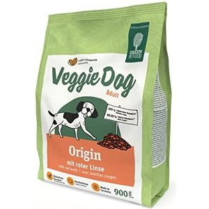 Green Petfood VeggieDog Origin (5 x 900 g), vegetarisch hondenvoer met rode lens en glutenvrije formule, duurzaam droogvoer voor volwassen honden, ook geschikt als hondenlekkernij