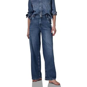 STREET ONE STUDIO Jeans met brede pijpen, Donkerblauw zacht gewassen, 30