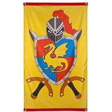 Boland 44008 - Vlag ridder en draak, afmeting 150 x 90 cm, hangende versiering met draak en wapen, banier, versiering voor themafeest, verjaardag of carnaval