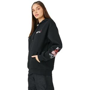 Koton Oversized hoodie voor dames, kangoeroezak, bedrukt, zwart (999), XS
