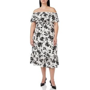 IDONY Dames midi-jurk met allover-print 19223065-ID02, wit zwart, M, wit, zwart, M