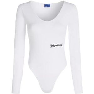 Karl Lagerfeld Jeans, Dames, Bodysuit Met Lange Mouwen, Ronde Hals, Bodycon Pasvorm, Wit, XS