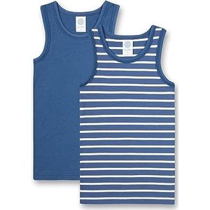 Sanetta Onderhemd voor jongens (dubbelpak) blauw en blauw gestreept | Hoogwaardig en duurzaam katoenen onderhemd voor jongens. Inhoud: set van 2 ondergoed voor jongens, blauw, 92/98 cm