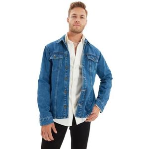 Trendyol Heren Overhemd Kraag Plain Regular Jacket Jas, Indigo, S, Indigo, S