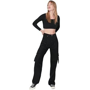 Trendyol Damesjeans met rechte wijde pijpen in jaren 90-stijl, hoge taille, zwart, 40
