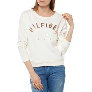 Tommy Jeans Dames Graphic Lang - Regular Fit Pullover, wit (snow white 112), XS