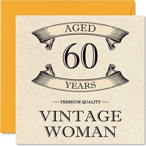Vintage 60e verjaardagskaarten voor vrouwen - leeftijd 60 jaar - leuke verjaardagskaart voor mama zus vrouw vriendin oppas oma tante, 145 mm x 145 mm dames wenskaarten, 60e verjaardagskaart