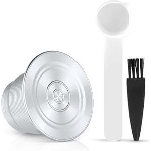 Nepresso koffiecapsules, roestvrijstalen mok, herbruikbaar metaal, navulbare capsules voor thuis, koffiezetapparaat, zilver (borstel en lepel inbegrepen) Capsula