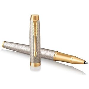 Parker IM Rollerbalpen, premium warm zilver, fijne punt, zwart, geschenkdoos