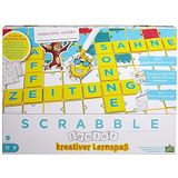Mattel Games HCK86 - Scrabble Junior Kids kruiswoordpuzzelspel met 2 spelniveaus, 6 minispelletjes & stickers voor individuele vormgeving, bordspel vanaf 6 jaar