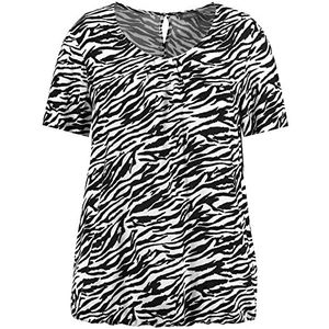 Samoon Damesblouse in zebra-design, korte mouwen, dierenprint, Zwarte motief, 50 NL