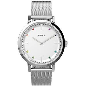 Timex Midtown 36 mm dameshorloge - witte wijzerplaat roestvrijstalen kast zilverkleurige band TW2V36900