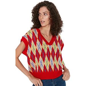 Trendyol Vrouwen Vrouw Regular Standaard V-hals Gebreide Trui Vest, Rood, S