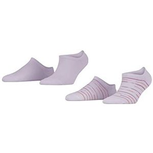 ESPRIT Irregular Stripe 2-Pack Vrouwen Sneakersokken Duurzaam Biologisch Katoen Grijs Roze Wit kort gedessineerd Multipack 2 Paar