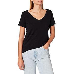 Marc O'Polo Denim Dames T-shirt met V-hals, comfortabel bovendeel van biologisch katoen, urbane shirt met korte mouwen voor vrouwen, zwart (990), XS