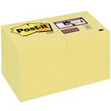 Post-it Super Sticky Notes, verpakking van 12 blokken, 90 vellen per blok, 47,6 mm x 47,6 mm, kleur: geel - extra sterk klevende notitieblaadjes voor notities, to-do-lijsten en herinneringen