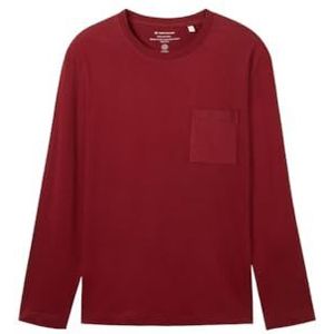 TOM TAILOR Basic longsleeve voor heren met borstzak, 13721 - Burgundy Dark Red, M