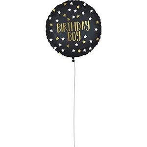Procos 92416 - folieballon Birthday Boy, maat 46 cm, zwart, goud, helium, ballon, verjaardag, decoratie, cadeau