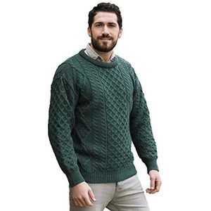 Aran Crafts Irish Soft Cable Knitted Wool Crew Neck Unisex Sweater (C1347-XXL-MOSS)