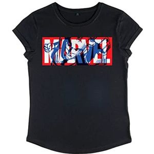 Marvel Women's Avengers Classic Cap Rolled Sleeve T-Shirt, Zwart, S, zwart, S
