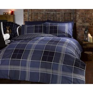 Argyle eenpersoons dekbedovertrek en kussensloop omkeerbare beddengoedset, tartan check - blauw