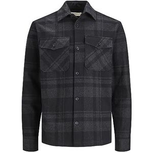 JACK & JONES Heren Jprroy Check Overshirt L/S Sn Vrijetijdshemd, Dark Grey Melange/Checks:Comfort Fit, M