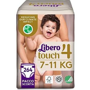 Libero, Touch Open luiers voor kinderen, 264 luiers maat 4, voor kinderen van 7-11 kg, 6 verpakkingen met 44 wegwerpluiers