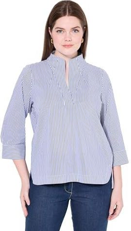 Ulla Popken - Blouse - Royal Blue/Koningsblauw/Wit - Wijde Blouse - Gestreept