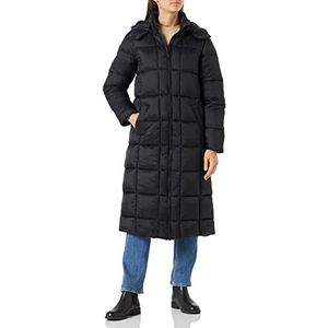 Cream Vrouwen Long Padded Jacket Coat Hoodied, Pitch Black, 40