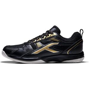 HUNDRED Raze Non-Marking Professional Badminton Shoes for Men | Material: Faux Leather | Suitable for Indoor Tennis, Squash, Table Tennis, Basketball & Padel (Black/Gold, Size: EU 39, UK 5, US 6)