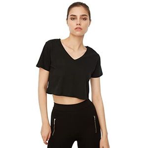 Trendyol Dames zwart 100% biologisch katoen cultuur gebreid T-shirt, zwart, klein