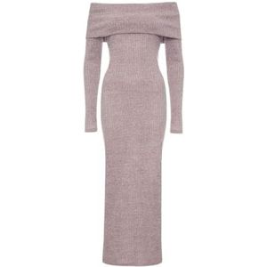 Swing Fashion Beige lange gebreide jurk met Spaanse hals en uitlopende rok Tori | Maat XS/S, beige, XS