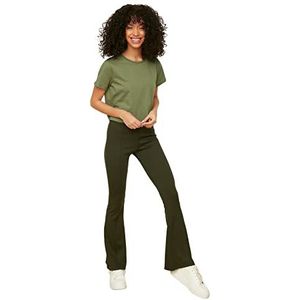 Trendyol Vrouwen Broek Khaki flare gebreide broek, Kaki, M