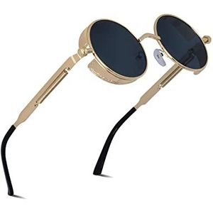 besbomig Steampunk Zonnebril Unisex Klassieke Retro Ronde Cirkel Gepolariseerde Zonnebril Sportzonnebril UV400 Bescherming Zonnebrillen voor Dames en Heren