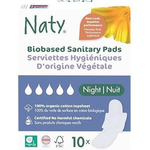 Naty - Maandverband Night - 10 stuks - 100% Gecertificeerd Biologisch Katoen - Huidveilig Gecertificeerd