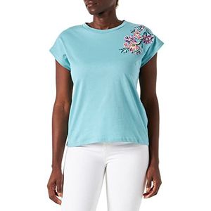 Springfield T-shirt met bloemen en schouders, turquoise/eend, XS voor dames