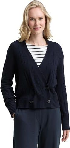 TOM TAILOR - Gebreid Vest - Marine - V-hals - Lange Mouw