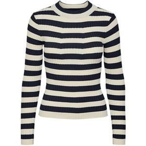 PIECES PCCRISTA LS O-Neck Knit NOOS BC, Sky Captain/Stripes: brede berk strepen, L