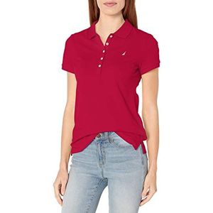 Nautica Women's 5-Button Short Sleeve Breathable 100% Cotton Polo Shirt, Red, X-Small