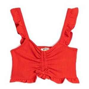 Koton Girls's Crop Tank Top Strappy Ruffle Front Shirred Scoop Neck Tanktop, rood (401), 5-6 Jaar