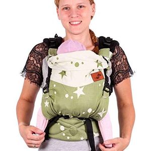 Schmusewolke FirstEdition Babydrager voor pasgeborenen en peuters, Mirastar Olivine Bio-katoen, babymaat 0-12 maanden, 3-12 kg, buik- en rugdrager