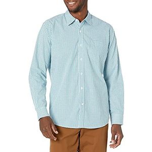 Amazon Essentials Men's Casual poplin overhemd met normale pasvorm en lange mouwen, Blauw Groen Geruit, XS