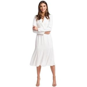 Swing Fashion Witte midi-jurk Noemi in jassnit met geplooide onderkant | maat 34, wit, 34