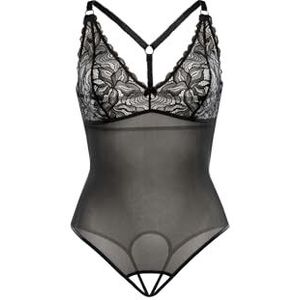 Teyli Damesbody's van transparant mesh, kant op de borst met bloemenmotief, dunne, verstelbare bandjes, damesbody's met open kruis, zwart, M