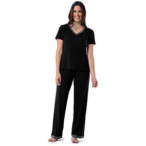 Fruit of the Loom Dames T-shirt met korte mouwen en broek 2-delige slaapset, Zwart, M